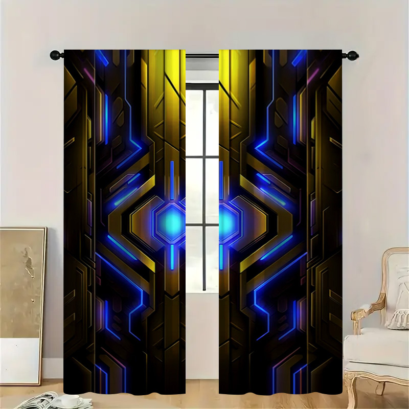 2pcs Geometric Tech Curtains w – обзор и цена Office Print Tech